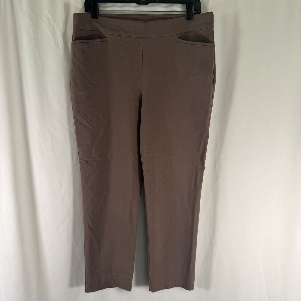 Chico's Dress Pants Women's 2R Brown Flat Front Pull On Stretch Mid Rise 26" In